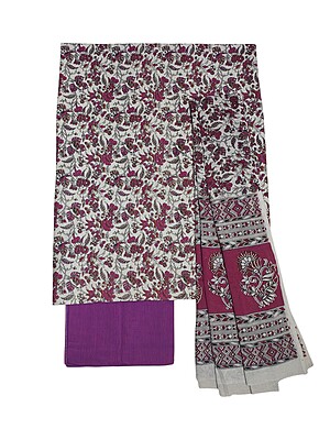 Purple & Maroon Cotton Hand Block Print Unstitched Salwar Suit Set with cotton Dupatta for Women Purple & Maroon Cotton Hand Block Print Unstitched Salwar Suit Set with cotton Dupatta for Women