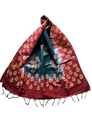 Maroon & Green Batik Print Cotton Silk Dupatta