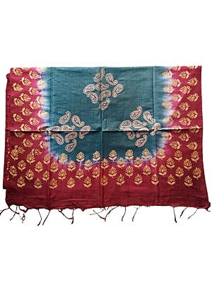 Maroon & Green Batik Print Cotton Silk Dupatta