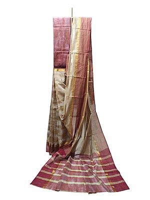 Beige Pochampally Ikkat Cotton Saree with Unstitched Blouse Beige Pochampally Ikkat Cotton Saree with Unstitched Blouse