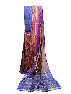 Maroon Ikkat Cotton Saree with Unstitched Blouse Maroon Ikkat Cotton Saree with Unstitched Blouse