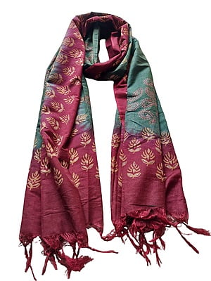Maroon & Green Batik Print Cotton Silk Dupatta