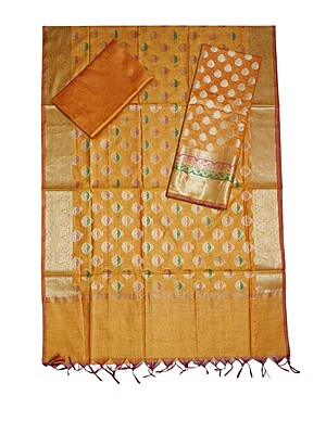 Yellow Banarasi Cotton Silk Unstitched Salwar Suit Set Yellow Banarasi Cotton Silk Unstitched Salwar Suit Set