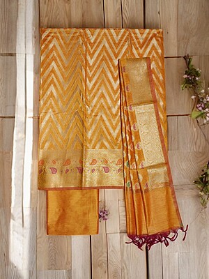 Yellow Banarasi Cotton Silk Unstitched Salwar Suit Dress Material for Women Yellow Banarasi Cotton Silk Unstitched Salwar Suit Dress Material for Women