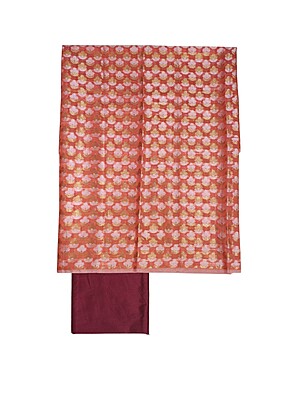 Peach & Maroon Unstitched Banarasi Cotton Silk Dress Material with Dupatta for Women Peach & Maroon Unstitched Banarasi Cotton Silk Dress Material with Dupatta for Women