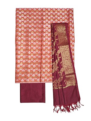 Peach & Maroon Unstitched Banarasi Cotton Silk Dress Material with Dupatta for Women Peach & Maroon Unstitched Banarasi Cotton Silk Dress Material with Dupatta for Women