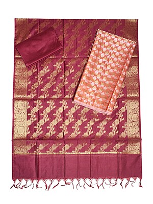 Peach & Maroon Unstitched Banarasi Cotton Silk Dress Material with Dupatta for Women Peach & Maroon Unstitched Banarasi Cotton Silk Dress Material with Dupatta for Women