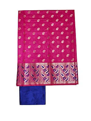 Pink & Blue Unstitched Banarasi Cotton Silk Dress Material with Dupatta for Women Pink & Blue Unstitched Banarasi Cotton Silk Dress Material with Dupatta for Women