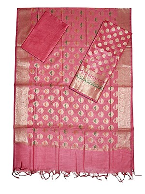 Baby Pink Banarasi Silk Unstitched Suit Set for Women Baby Pink Banarasi Silk Unstitched Suit Set for Women