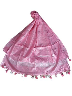 Pink Cotton Silk Silver Zari Dupatta