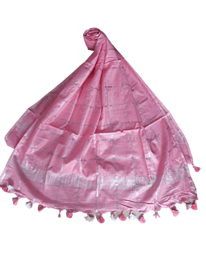 Pink Cotton Silk Silver Zari Dupatta Pink Cotton Silk Silver Zari Dupatta