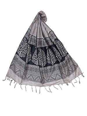 Pink & Blue Batik Print Cotton Silk Dupatta