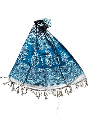 Teal Batik Print Cotton Silk Dupatta
