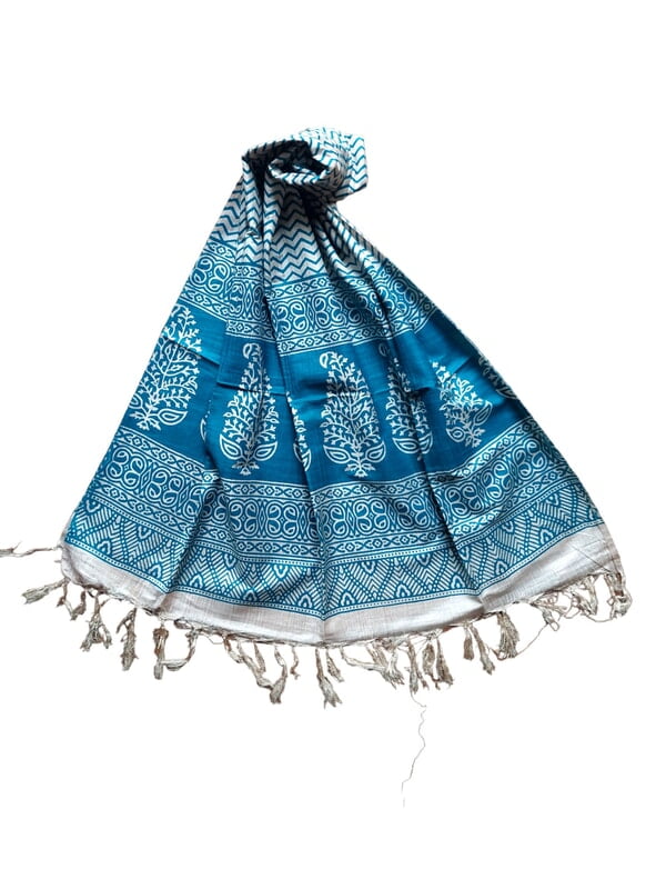 Teal Batik Print Cotton Silk Dupatta Teal Batik Print Cotton Silk Dupatta