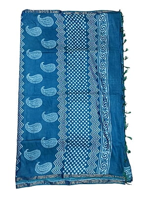 Teal Green Batik Print Saree with Running Blouse Teal Green Batik Print Saree with Running Blouse