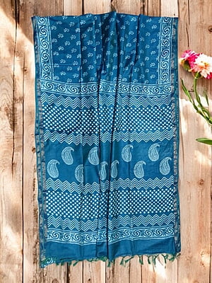 Teal Green Batik Print Saree with Running Blouse Teal Green Batik Print Saree with Running Blouse