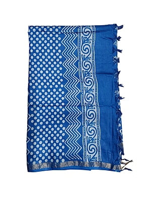 Blue Block Print Silk Saree with Running Blouse Blue Block Print Silk Saree with Running Blouse