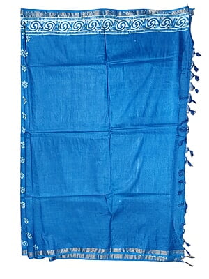 Blue Block Print Silk Saree with Running Blouse Blue Block Print Silk Saree with Running Blouse