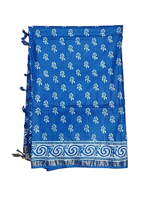 Blue Block Print Silk Saree with Running Blouse Blue Block Print Silk Saree with Running Blouse