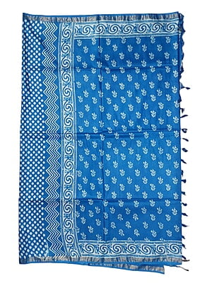 Blue Block Print Silk Saree with Running Blouse Blue Block Print Silk Saree with Running Blouse