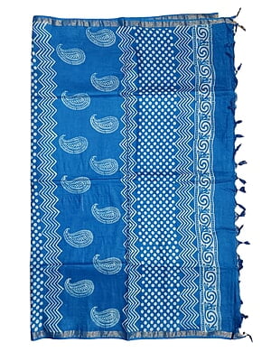 Blue Block Print Silk Saree with Running Blouse Blue Block Print Silk Saree with Running Blouse