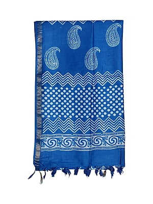 Blue Block Print Silk Saree with Running Blouse Blue Block Print Silk Saree with Running Blouse