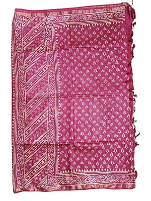Pink Block Print Saree with Running Blouse