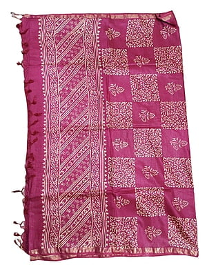 Pink Block Print Saree with Running Blouse