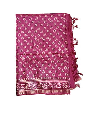 Pink Block Print Saree with Running Blouse