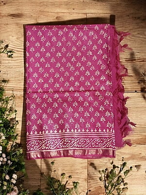 Pink Block Print Saree with Running Blouse