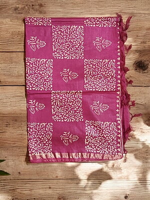 Pink Block Print Saree with Running Blouse