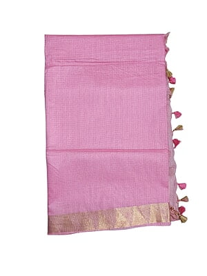Pink Plain Kota Silk Saree with Running Blouse
