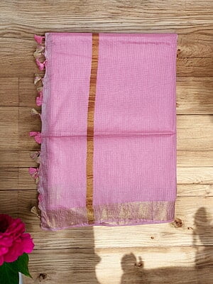Pink Plain Kota Silk Saree with Running Blouse