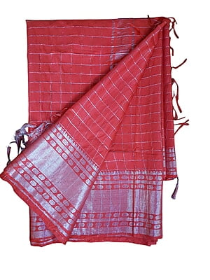 Maroon with Silver Woven Kota Silk Saree with Running Blouse Maroon with Silver Woven Kota Silk Saree with Running Blouse