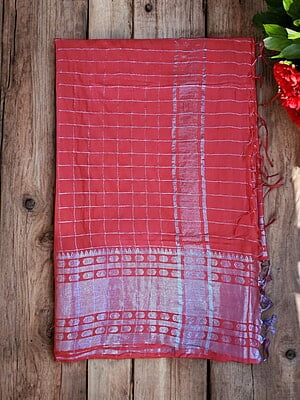 Maroon with Silver Woven Kota Silk Saree with Running Blouse Maroon with Silver Woven Kota Silk Saree with Running Blouse