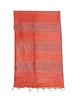 Red & Cream Woven Kota Silk Saree with Running Blouse
