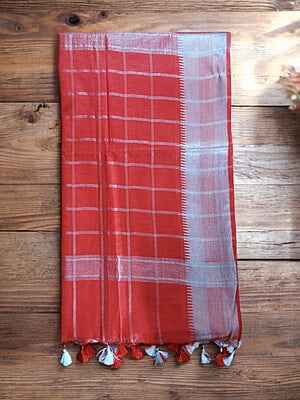 Red & Silver Woven Kota Silk Saree with Running Blouse