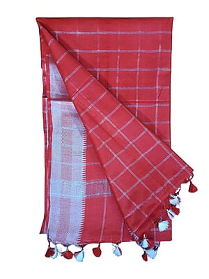Red & Silver Woven Kota Silk Saree with Running Blouse