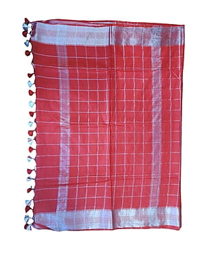 Red & Silver Woven Kota Silk Saree with Running Blouse