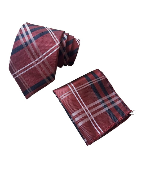 Burgundy Striped Necktie with Pocket Square Burgundy Striped Necktie with Pocket Square