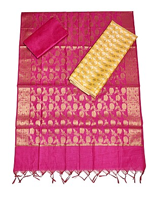 Pink & Red Unstitched Banarasi Cotton Silk Dress Material with Dupatta for Women Pink & Red Unstitched Banarasi Cotton Silk Dress Material with Dupatta for Women