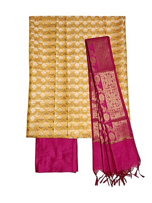 Pink & Red Unstitched Banarasi Cotton Silk Dress Material with Dupatta for Women Pink & Red Unstitched Banarasi Cotton Silk Dress Material with Dupatta for Women
