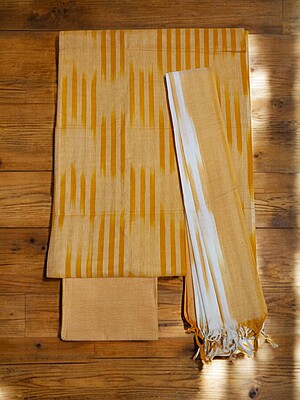 Mustard Pochampally Ikkat Cotton Unstitched Salwar Suit Dress Material with Dupatta