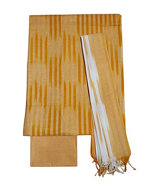 Mustard Pochampally Ikkat Cotton Unstitched Salwar Suit Dress Material with Dupatta